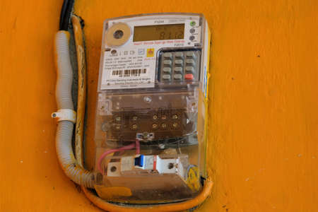 Kolaka, Indonesia-August 8, 2020: Electric token meter capacity of 900 watts that is not subsidized...