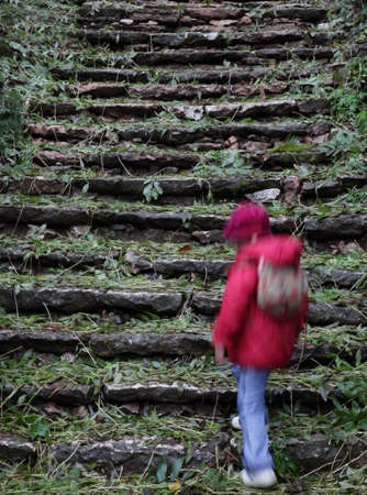 stairs remember on girl playing in the fall's day