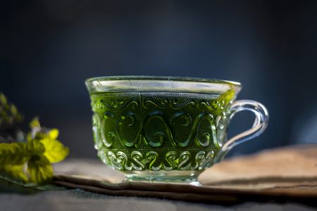 Green tea of holy basil,Ocimum tenuiflorum,tulsi for weight loss and skin care.の写真素材