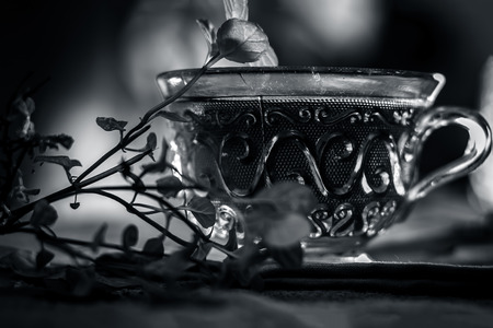 Green tea of holy basil,Ocimum tenuiflorum,tulsi for weight loss and skin care.の写真素材