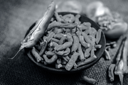 Close up of Indian snack spicy gathiya/Garlic gathiyaの写真素材