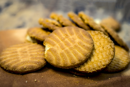 Home made freshly baked Biscuits  in a glass plate.の写真素材