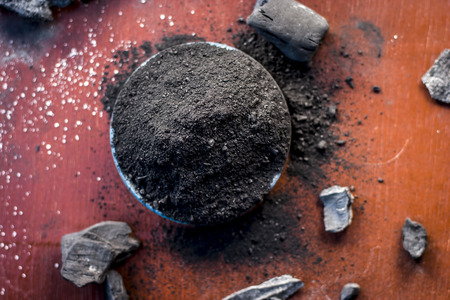 Close up of coal powder for toothache and toothpaste of traditional Asia.