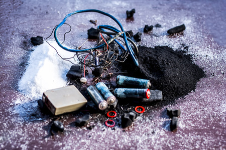 Close of ingredient or mixture of Earthing system or Grounding system i.e Coal,coal powder,salt,sodium chloride,and wires.の写真素材