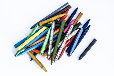 Colorful wax crayons isolated on a white.の写真素材