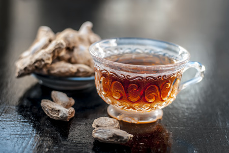 Beneficial tea of dried ginger or Zingiber officinale with benefits like help digestion, reduce...