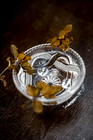 Tulsi ka pani or extract of holy basil or Ocimum tenuiflorum used in many holy works and in modern and ayurvedic medicines along with homeopathic and aromatherapy  works.の写真素材