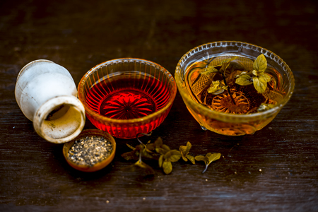 Effective and faithful ayurvedic home remedy for Fever and may be common cold: Raw honey, black pepper and mint or peppermint.の写真素材