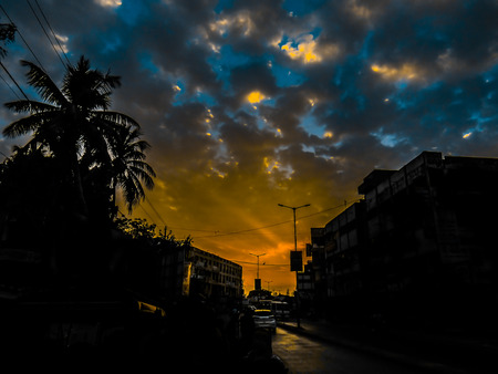 Sunset during monsoon season from ancient lake.