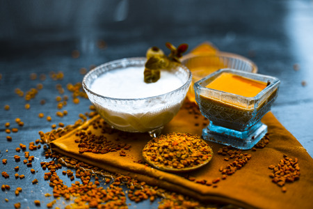 Herbal and organic home remedy for hair fall i.e. Egg white mixed with curd and fenugreek seeeds in...