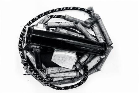 Junagadh-Gujarat-India-December 31st 2018- Close up of rusted steam iron isolated on white with its wire.のeditorial素材