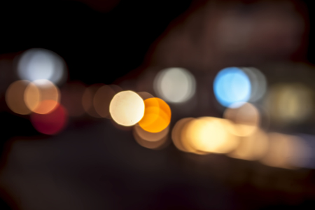 Close up of bokeh background of traffic lights during sunset.の写真素材