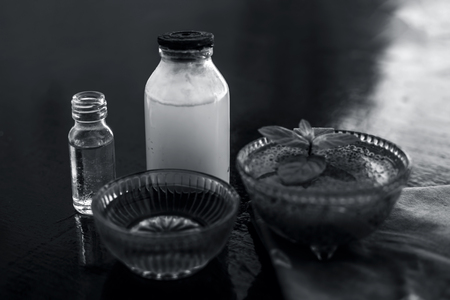 Best home remedy to cure diabetes or for diabetes treatment on wooden surface consisting of sabja seeds or sweet basil seeds or basil seeds well mixed with raw milk and some vanilla for flavor.の写真素材