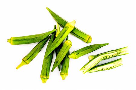 Raw fresh okra or lady's finger isolated on white.