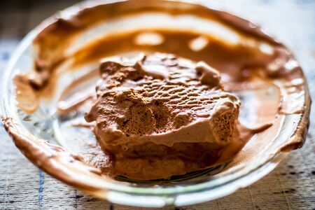 Close up of glass dish full of Chocolate chip ice cream.の写真素材