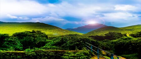 Sun at the top of the mountain day time shot with natural light.の写真素材