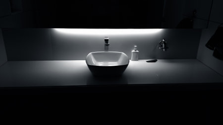 Black and white monochromatic shot of a modern washbasin.の写真素材
