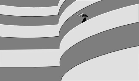 Illustration of an umbrella in the background of a striped wallの写真素材