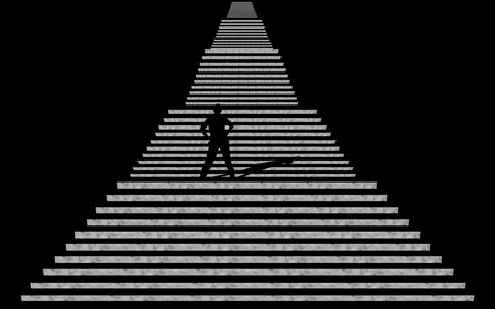 illustration of a man walking up a stairway on black backgroundの写真素材