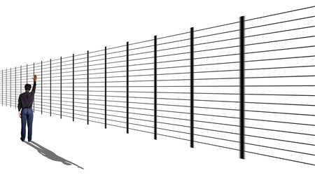 Businessman drawing a fence on a white background. 3d renderingの写真素材