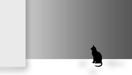 Wide shot of a cat's silhouette in white background, copy space. Concept of Loneliness.の写真素材