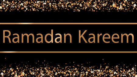 Ramadan Kareem - The Magical Month of Prayer in Gold. A greeting banner for the holy month, perfect for logo intros and Eid Mubarak wishes. Symbolizing fasting, Iftar, Sahoor, and Islamic traditions.の写真素材