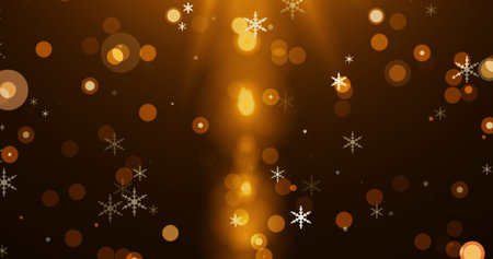 Abstract Background of Gold Particles with Shining Stars, Glitter Dust, and Bokeh. Futuristic Sparkling Fly Motion and Flickering Loop Effect in Space on a Black Background, Ideal for Awards and Celebrations.の写真素材