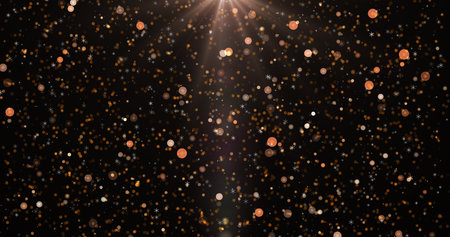 Christmas Background with Gold Particles | Falling White Bokeh and Glitter Lightsの写真素材