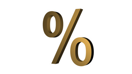 3d illustration of a percent symbol isolated on a white background.の写真素材
