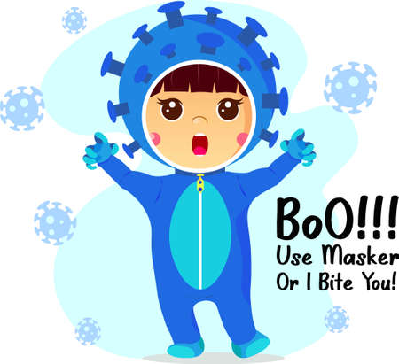 Spooky Cute Little Girl In Corona Covid-19 Virus Costume