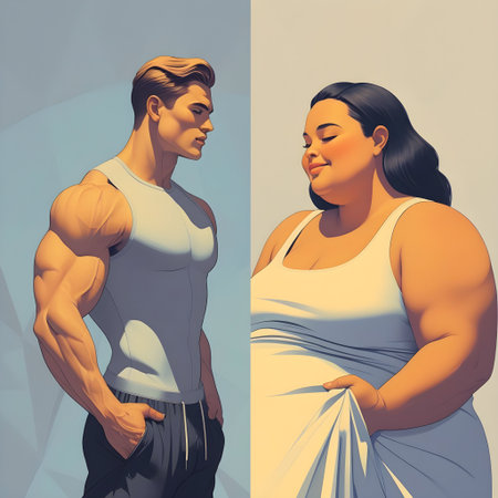 Athletic man and fat woman before and after weight lossの素材