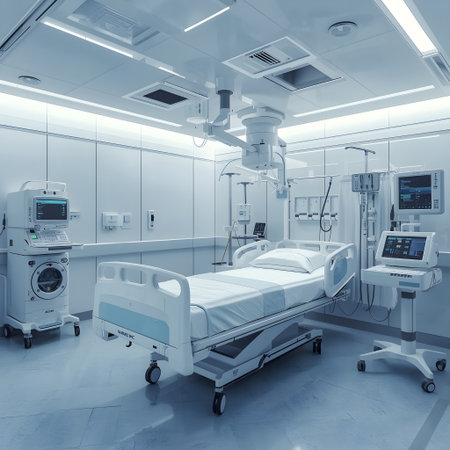 Interior of a modern hospital room with equipment. 3D renderingの素材