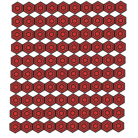 Seamless pattern with red hexagons on a white background.