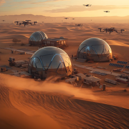 Observatory in the Sahara desert. 3d render illustration.の素材