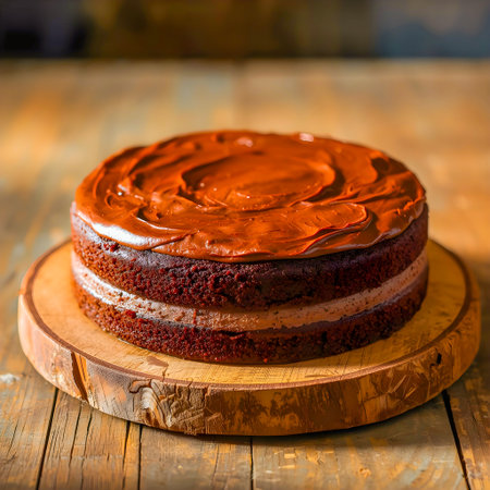 Chocolate cake on a wooden background. tinting. selective focusの素材