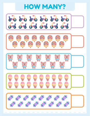 How many are there? Math worksheet for kids.のイラスト素材