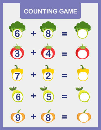 Math addition activity for preschool children. Printable simple counting worksheet for kidsのイラスト素材