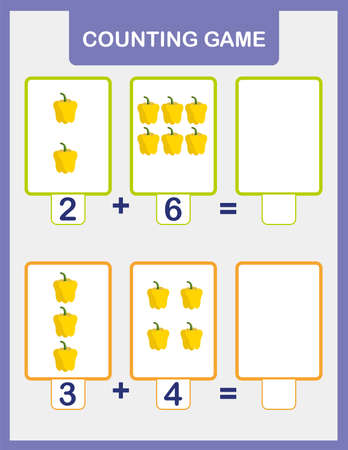 Math addition activity for preschool children. Printable simple counting worksheet for kidsのイラスト素材