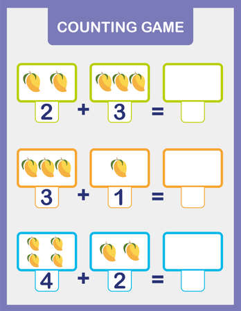 Math addition activity for preschool children. Printable simple counting worksheet for kidsのイラスト素材