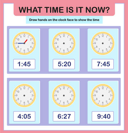 Time worksheet practice print pageのイラスト素材