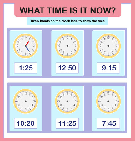 Time worksheet practice print pageのイラスト素材