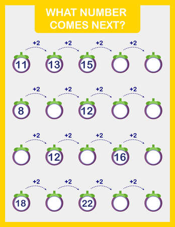 Math worksheet practice print page. What number comes next.のイラスト素材
