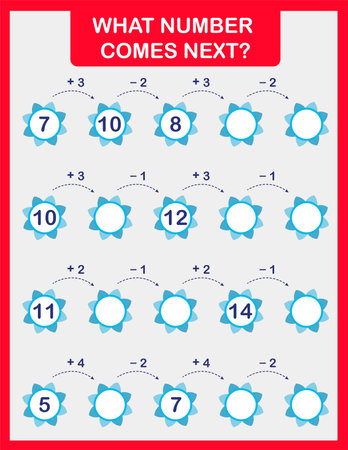 Math worksheet practice print page. What number comes next.のイラスト素材