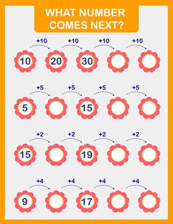 Math worksheet practice print page. What number comes next.のイラスト素材
