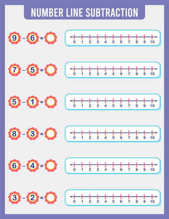 addition or subtraction of number line. Addition, Subtraction Worksheet for Preschool Childrenのイラスト素材