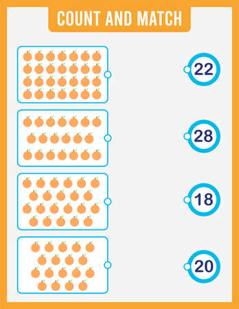 Count and match, count the number of vegetables, fruits, objects and match the correct numbers. Preschool educational child game, printable math worksheetのイラスト素材