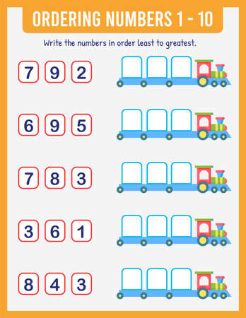 Organize the numbers from least to greatest. Math. Numbers range up to 100. Preschool worksheetsのイラスト素材