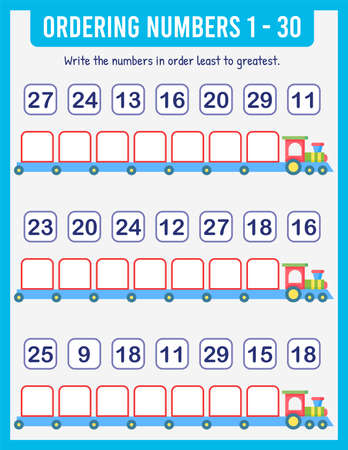 Organize the numbers from least to greatest. Math. Numbers range up to 100. Preschool worksheetsのイラスト素材