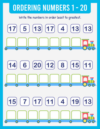 Organize the numbers from least to greatest. Math. Numbers range up to 100. Preschool worksheetsのイラスト素材