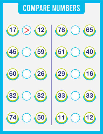 Compare numbers. Putting a plus sign equals minus. Math game for preschool children. Children's activity worksheet. Learning math,のイラスト素材